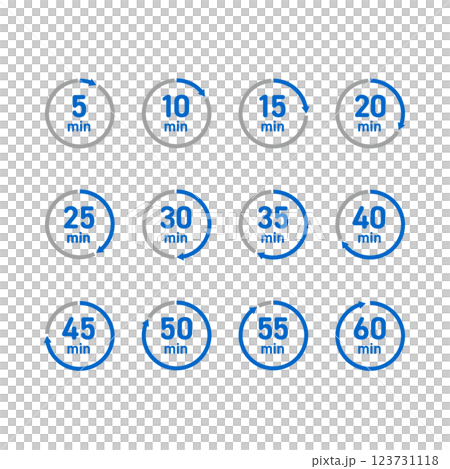青色のシンプルな5分刻みの時計素材セット 青色のシンプルな5分刻みの時計素材セット 123731118