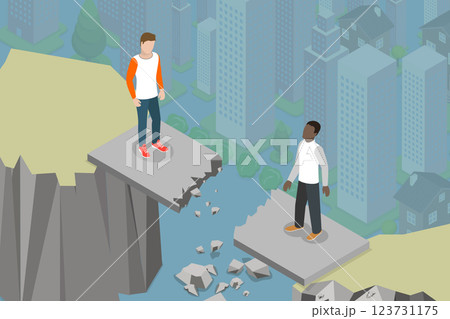 3D Isometric Flat Vector Illustration of Society Crisis, Communication Gap 3D Isometric Flat Vector Illustration of Society Crisis, Communication Gap 123731175