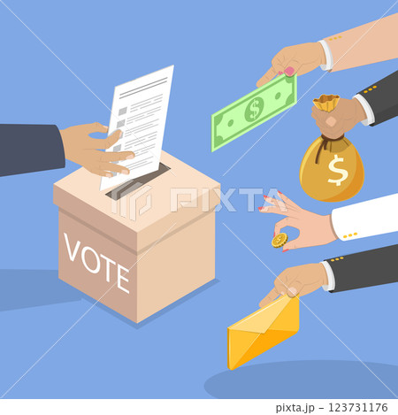 3D Isometric Flat Vector Illustration of Corruption In Politics, Purchasing Votes In Election 3D Isometric Flat Vector Illustration of Corruption In Politics, Purchasing Votes In Election 123731176