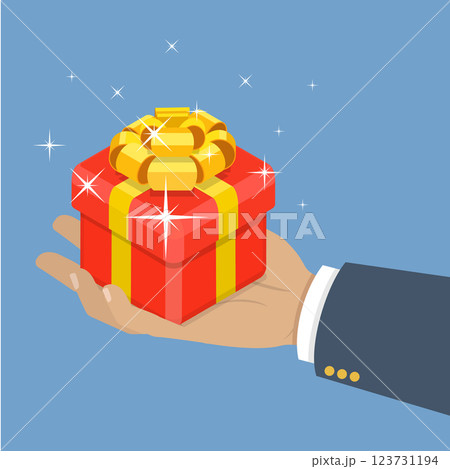 3D Isometric Flat Vector Illustration of Employee Reward , Gift Reward Program With Bonuses And Surprise Presents For Customers And Employees 123731194