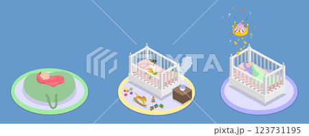 3D Isometric Flat Vector Illustration of Good for Sleep Baby Health, Newborn Child 3D Isometric Flat Vector Illustration of Good for Sleep Baby Health, Newborn Child 123731195