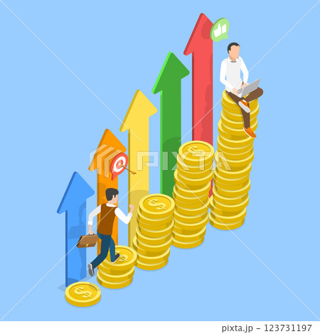 3D Isometric Flat Vector Illustration of Profit Income Chart Increase, Financial Success and Growth 123731197