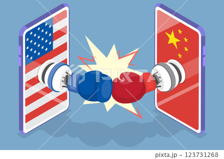 3D Isometric Flat Vector Illustration of Technology War between US And China , Global Chip Shortage Srisis 123731268