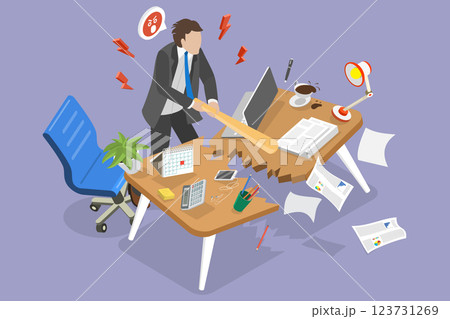 3D Isometric Flat Vector Illustration of Furious Businessman, Aggressive Man with Negative Emotions 123731269