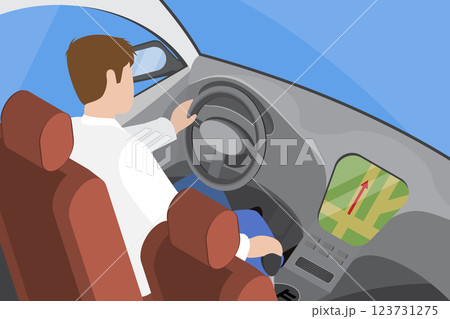 3D Isometric Flat Vector Illustration of Car Driving, Inside View 123731275