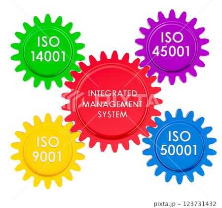 IMS, Integrated Management Systems  concept from gears. 3D rendering IMS, Integrated Management Systems  concept from gears. 3D rendering 123731432