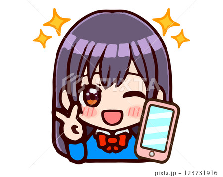 携帯電話で連絡する女子高生ちびキャラのイラスト素材 携帯電話で連絡する女子高生ちびキャラのイラスト素材 123731916