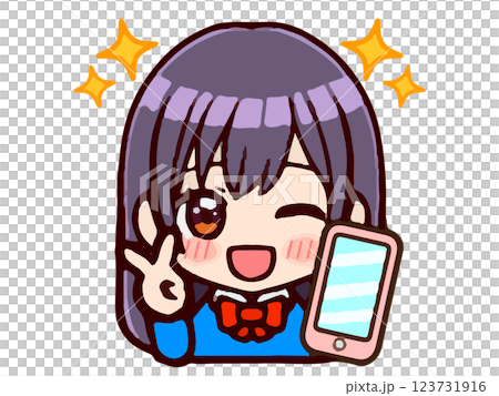 携帯電話で連絡する女子高生ちびキャラのイラスト素材 携帯電話で連絡する女子高生ちびキャラのイラスト素材 123731916