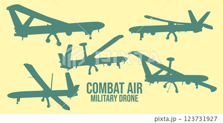 vector silhouette of Combat Air Military Drone Icon Set, unmanned aerial  123731927