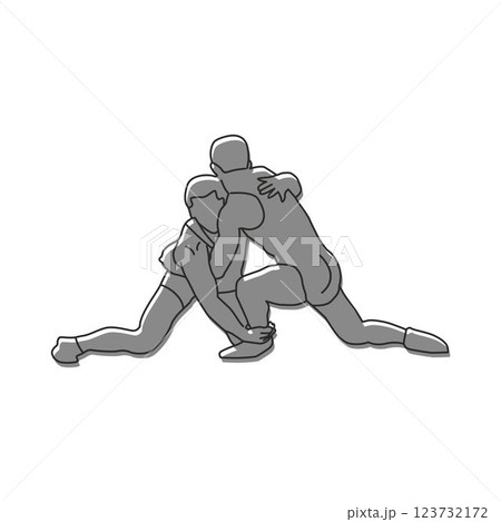 silhouette of two wrestlers, Vector graphic shape with flat black and gray lines 123732172