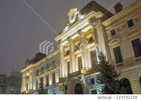 National Bank of Romania in Bucharest old town at night. National Bank of Romania in Bucharest old town at night. 123732256