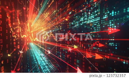 A computer screen with a red line and arrows pointing to the right 123732357