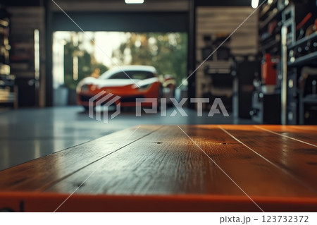Modern Cinematic Garage Interior with Luxury Vehicle Modern Cinematic Garage Interior with Luxury Vehicle 123732372