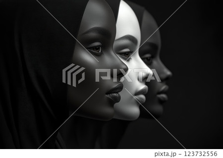 Portrait of Three Faces in Profile Blending Diversity and Unity in Artistic Expression Portrait of Three Faces in Profile Blending Diversity and Unity in Artistic Expression 123732556