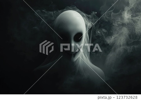 Eerie Faceless Figure Emerging from Dark Smoke in a Haunting Atmosphere for Horror and Mysterious Themes 123732628