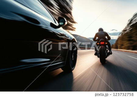 Speeding Cars and Motorcycles on Open Road 123732758