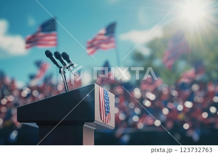 Podium with US Flag Ready for Event 123732763