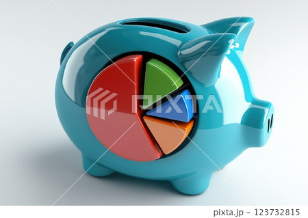 Interactive 3D Rendered Piggy Bank with Colorful Graph for Financial Education 123732815