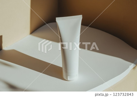 Luxurious Sun Protection Product on Minimalist Layout with Natural Lighting 123732843