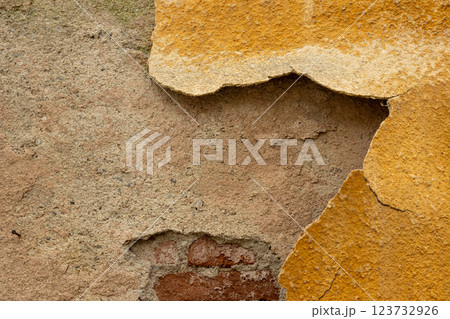 Yellow peeled off facade, Czechia 123732926