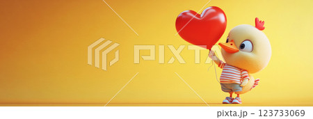 This adorable baby chicken with a red balloon captures a joyful, happy mood, perfect for a children story, set against a soft pastel-toned background, banner This adorable baby chicken with a red balloon captures a joyful, happy mood, perfect for a children story, set against a soft pastel-toned background, banner 123733069