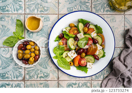 Greek salad with fresh vegetables Greek salad with fresh vegetables 123733274
