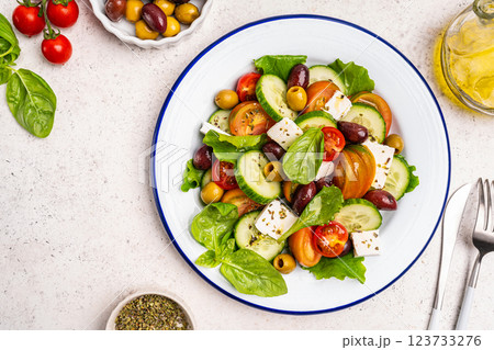 Greek salad with fresh vegetables 123733276