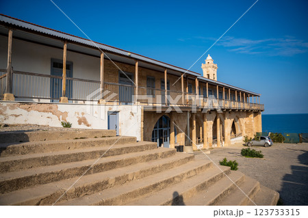 Monastery of Apostle Andrew stands near the northeasternmost cape of Northern Cyprus. The image highlights a sacred pilgrimage site and its historical and spiritual significance Monastery of Apostle Andrew stands near the northeasternmost cape of Northern Cyprus. The image highlights a sacred pilgrimage site and its historical and spiritual significance 123733315