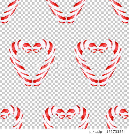Watercolor illustration of a Christmas heart-shaped lollipop. Seamless pattern is hand-made on an isolated background. Drawing for photo wallpaper, stickers, scrapbooking, fabric 123733354