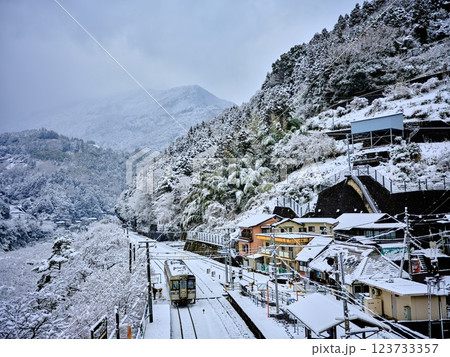 雪景色の祖谷 徳島の祖谷 大歩危駅 雪景色の祖谷 徳島の祖谷 大歩危駅 123733357