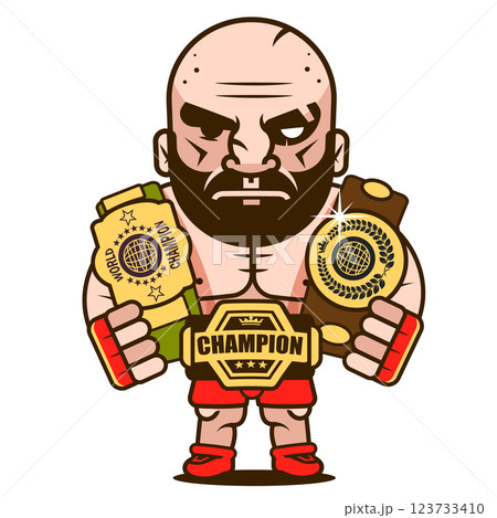 Mexican Wrestler Set with Mask Battle Acrobat Fighter Lucha Libre, different shapes, flat vector illustration 123733410