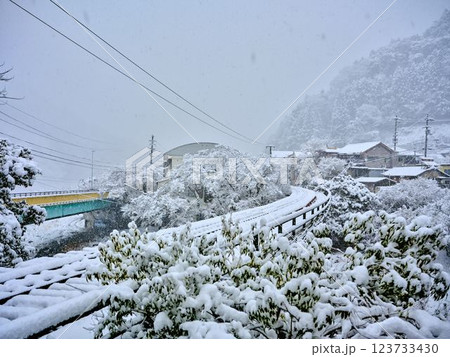 積雪の豊永駅 高知 運休 運航停止 積雪の豊永駅 高知 運休 運航停止 123733430