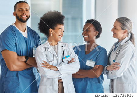 Doctors medical healthcare and happy team at work with smile for medicine portrait, diversity or teamwork in clinic. Trust, collaboration or insurance working with nurse, worker or hospital employees Doctors medical healthcare and happy team at work with smile for medicine portrait, diversity or teamwork in clinic. Trust, collaboration or insurance working with nurse, worker or hospital employees 123733916