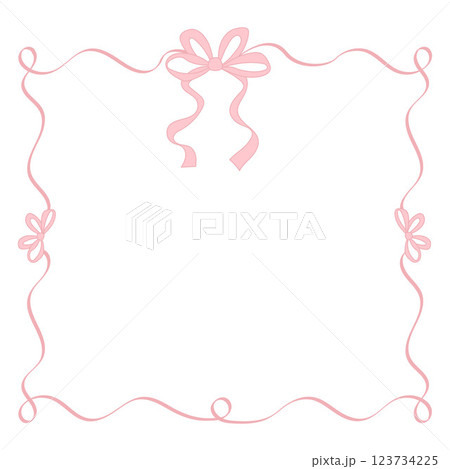Vintage Coquette Pink Frame with Bows Ribbons. Romantic aesthetic Girly Vibe. Vector illustration 123734225