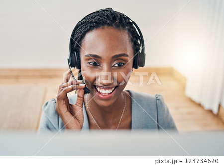 Black woman, call center and customer support consultant working with crm strategy in an office. Ecommerce sales, telemarketing and african hotline agent consulting online with headset and technology Black woman, call center and customer support consultant working with crm strategy in an office. Ecommerce sales, telemarketing and african hotline agent consulting online with headset and technology 123734620