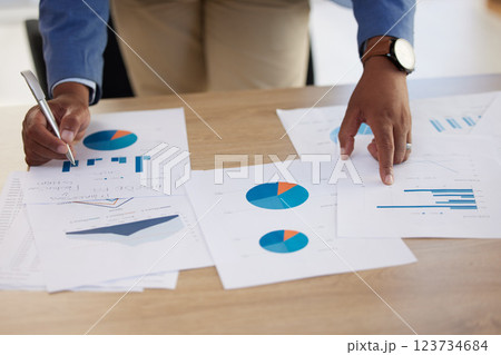 Businessman hands, paperwork graphs and planning annual report, data analyst research and office budget. Closeup chart documents, strategy and analytics progress, financial economy and stats review Businessman hands, paperwork graphs and planning annual report, data analyst research and office budget. Closeup chart documents, strategy and analytics progress, financial economy and stats review 123734684