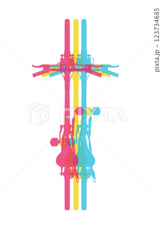 Bicycle in three colors. Mountain sport bike graphic design Bicycle in three colors. Mountain sport bike graphic design 123734685