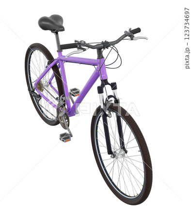 Purple bicycle, side top view isolated on white background, 3D illustration 123734697