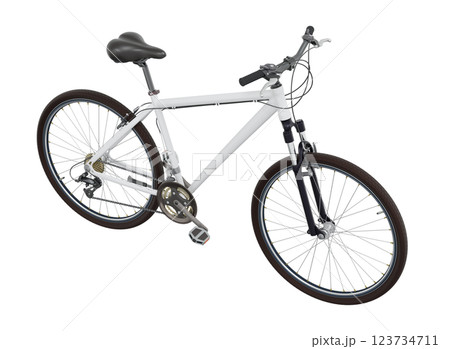 White bicycle, side top view isolated on white background, 3D illustration 123734711