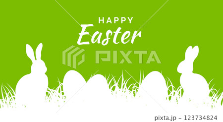 Easter background with eggs and bunnies in grass 123734824
