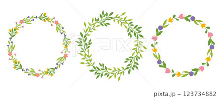 Set of spring wreaths with flowers and twigs 123734882