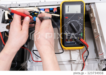Washing machine repair. Troubleshooting. Washing machine motor failure. Washing machine repair. Troubleshooting. Washing machine motor failure. 123734938