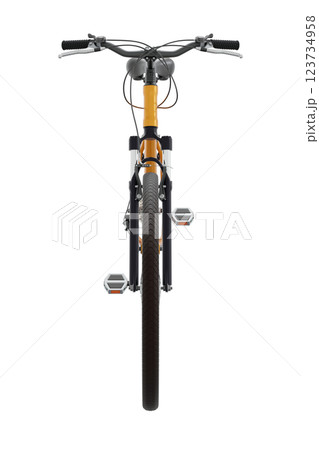 Orange bicycle, front view isolated on white background, 3D illustration 123734958