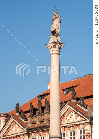 Marian column, religious statue of the Virgin Mary in Old Town Square of Prague, Czech Republic Marian column, religious statue of the Virgin Mary in Old Town Square of Prague, Czech Republic 123735083