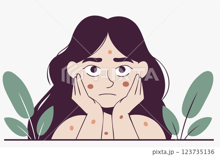 Girl with skin rash, dermatology theme, irritated skin, allergy reaction, skin problem, redness and irritation Girl with skin rash, dermatology theme, irritated skin, allergy reaction, skin problem, redness and irritation 123735136