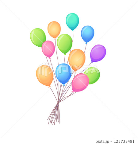 A large and cheerful bundle of bright helium balloons, adding a festive atmosphere to any design. Isolated on a white background. 123735481