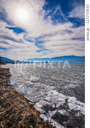 氷片が打ち寄せる湖岸【諏訪湖】 123735633