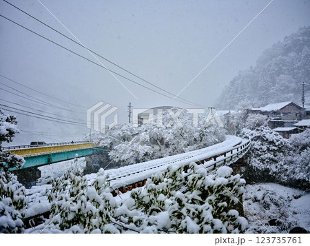 積雪の豊永駅 高知 運休 運航停止 積雪の豊永駅 高知 運休 運航停止 123735761