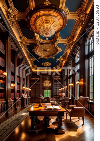 歴史的建造物である図書館内の豪華なインテリア 123735993