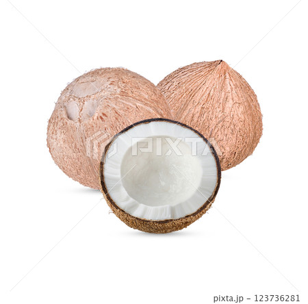 Fresh raw coconut set   isolated on white  background. 123736281